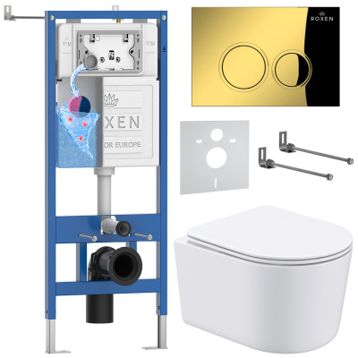 Комплект инсталляции Roxen StounFix Dual Fresh 968026 с унитазом Simple Compact 530120-01 и кнопкой Santi 410260G