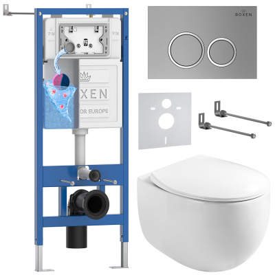 Комплект инсталляции Roxen StounFix Dual Fresh 964076 с унитазом Egg 530170-01 и кнопкой Santi 410260M