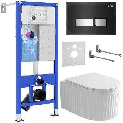 Комплект инсталляции Roxen StounFix Dual Fresh 968297 с унитазом Royal Matt 530200-01 и кнопкой Glass 430280B