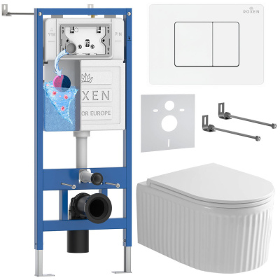 Комплект инсталляции Roxen StounFix Dual Fresh 868563 с унитазом Royal Matt 530200-01 и кнопкой Steel 420280WM