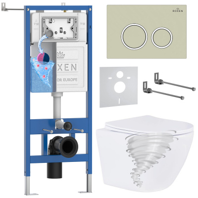 Комплект инсталляции Roxen StounFix Dual Fresh 868429 с унитазом Antares Tornado Long 530205-01-L и кнопкой Santi 410260BG