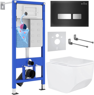 Комплект инсталляции Roxen StounFix Dual Fresh 649644 с унитазом Boro 530145-01 и кнопкой Glass 430280B