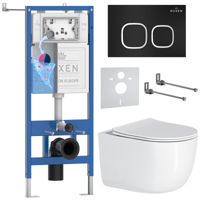Комплект инсталляции Roxen StounFix Dual Fresh 964427 с унитазом Vortex Tornado 530160-01 и кнопкой Santi 410280B