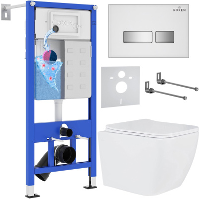 Комплект инсталляции Roxen StounFix Dual Fresh 639404 с унитазом Boro 530145-01 и кнопкой Glass 430280W