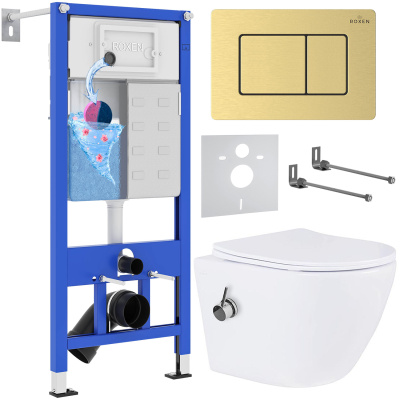 Комплект инсталляции Roxen StounFix Dual Fresh 968457 с унитазом Antares Bidet 530185-01X и кнопкой Steel 420280GB