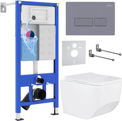 Комплект инсталляции Roxen StounFix Dual Fresh 966786 с унитазом Boro 530145-01 и кнопкой Caspia 410280DG