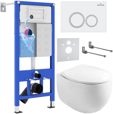 Комплект инсталляции Roxen StounFix Dual Fresh 964077 с унитазом Egg 530170-01 и кнопкой Santi 410280W