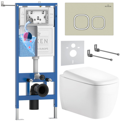 Комплект инсталляции Roxen StounFix Dual Fresh 968518 с унитазом Martin 530220-02 и кнопкой Santi 410280BG