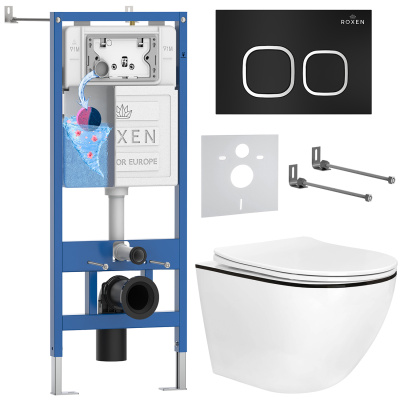 Комплект инсталляции Roxen StounFix Dual Fresh 964681 с унитазом Antares 530110-01B и кнопкой Santi 410280B