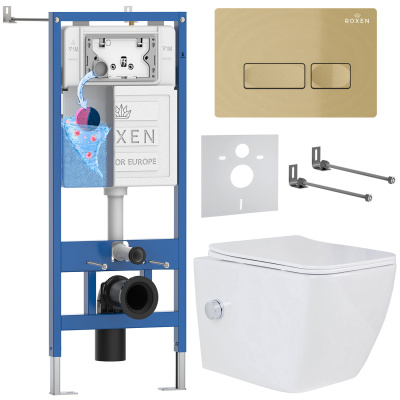 Комплект инсталляции Roxen StounFix Dual Fresh 968095 с унитазом Cube Bidet 530135-01X и кнопкой Caspia 410280GB