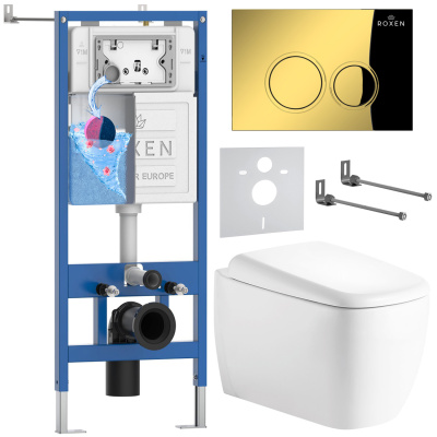 Комплект инсталляции Roxen StounFix Dual Fresh 968513 с унитазом Martin 530220-02 и кнопкой Santi 410260G