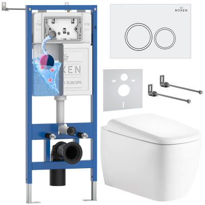 Комплект инсталляции Roxen StounFix Dual Fresh 968507 с унитазом Martin 530220-02 и кнопкой Santi 410260W