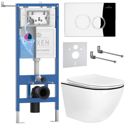 Комплект инсталляции Roxen StounFix Dual Fresh 964658 с унитазом Antares 530110-01B и кнопкой Santi 410260CH