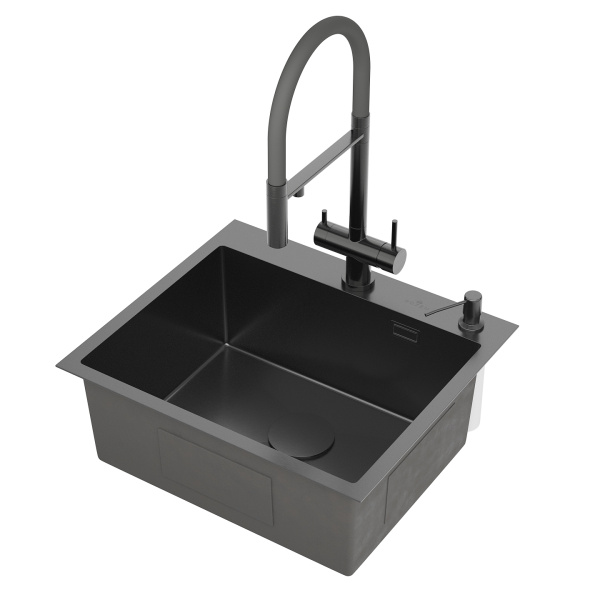 Кухонная мойка Roxen Simple 55 (PVD графит) с коландером и дозатором