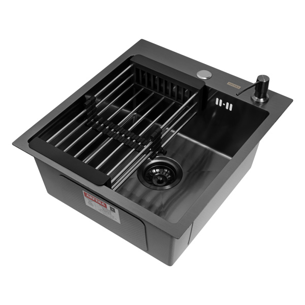 Кухонная мойка Arfeka Eco AR Black 45х50 с коландером и дозатором
