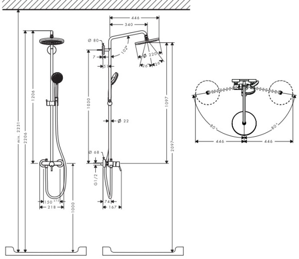 Душевая система Hansgrohe Croma Showerpipe 1jet 27222000