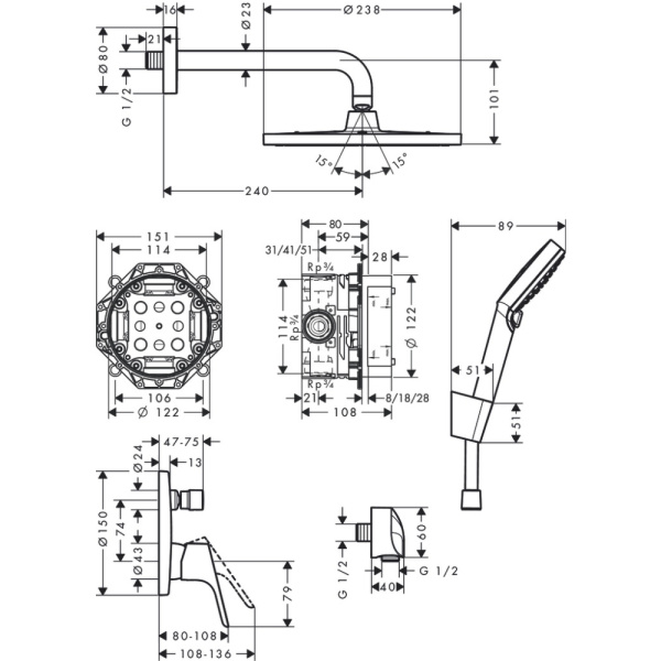 Душевая система встраиваемая Hansgrohe Crometta S 1jet 27958000