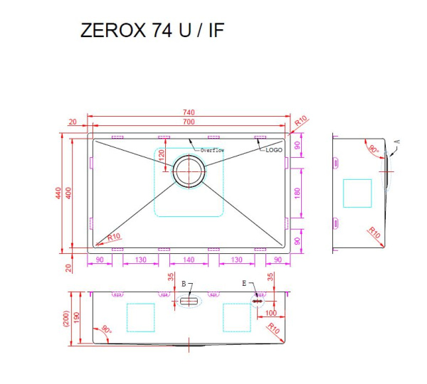 Кухонная мойка Zorg Zerox U/IF Side SF 75х45 PVD Gold