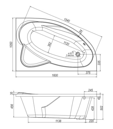 Акриловая ванна VentoSpa NIKA 160х105 Правый