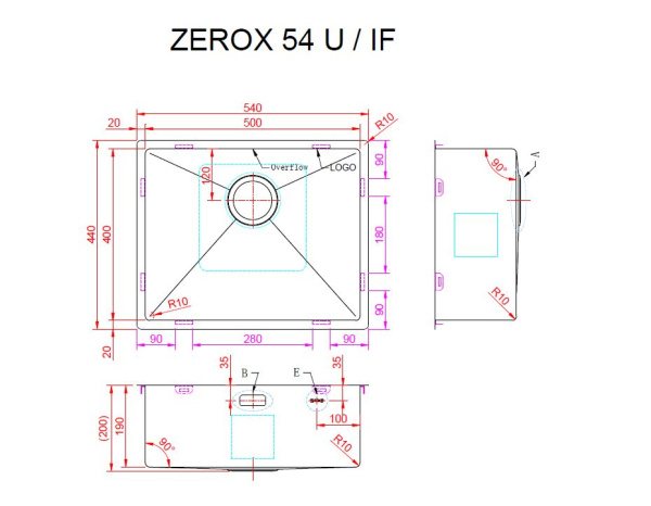 Кухонная мойка Zorg Zerox U/IF Zurinox 55х45 PVD Gunblack Кухонная мойка Zorg Zerox U/IF Zurinox 55х45 PVD Gunblack