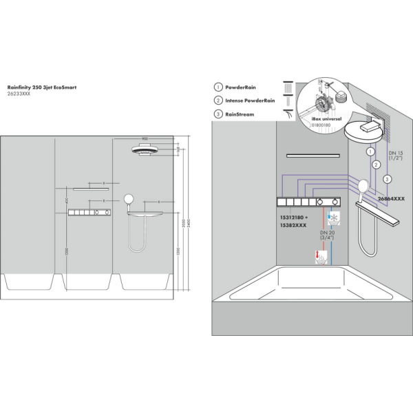 Тропический душ Hansgrohe Rainfinity 250 3jet EcoSmart 26233000 с держателем