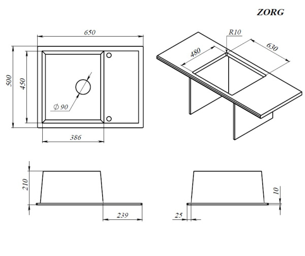 Кухонная мойка Zorg Apollo 60х50 черный оникс