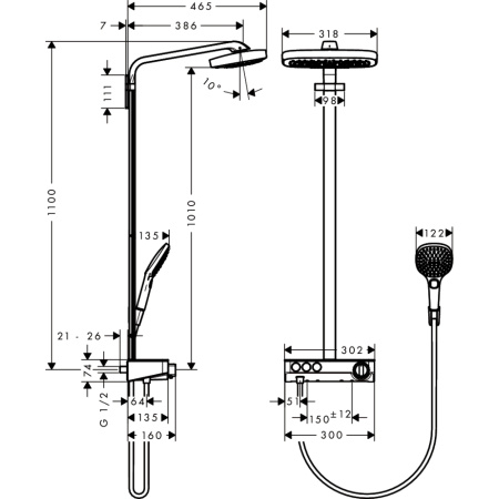 Душевая система термостатическая Hansgrohe Raindance Select Showerpipe 3jet 27127400