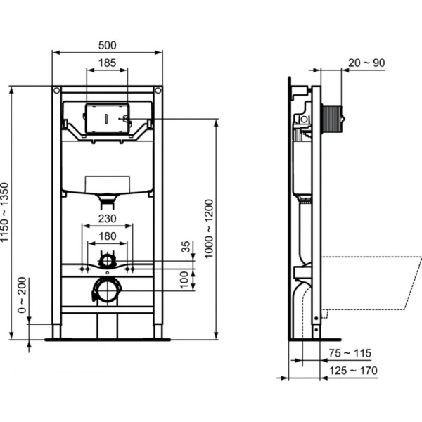 Комплект инсталляции Ideal Standard с унитазом i.life B RimLS I001401