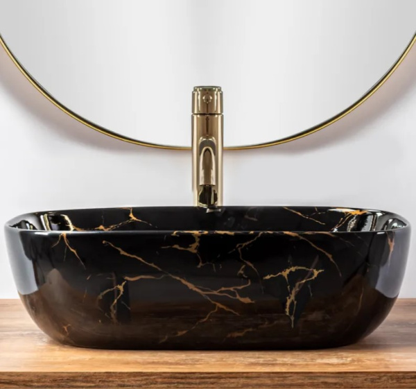 Умывальник Rea Belinda Black Marble Shiny U8907