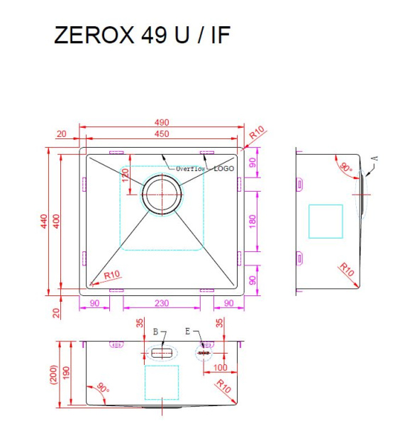 Кухонная мойка Zorg Zerox IF 50х45 PVD Gunblack Кухонная мойка Zorg Zerox IF 50х45 PVD Gunblack