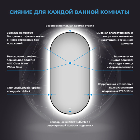 Зеркало Wellsee 7 Rays' Spectrum с фоновой LED-подсветкой 60х120 (кнопка снизу)