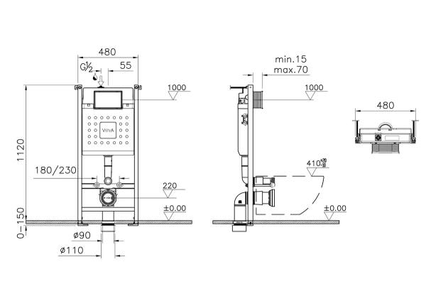 Комплект инсталляции для подвесного унитаза VitrA Core с клавишей смыва Root R глянцевый хром Комплект инсталляции для подвесного унитаза VitrA Core с клавишей смыва Root R глянцевый хром
