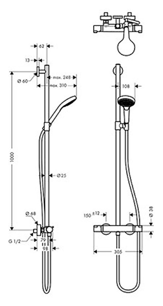Смеситель термостатический с душем Hansgrohe Croma Select S Multi SemiPipe 27247400