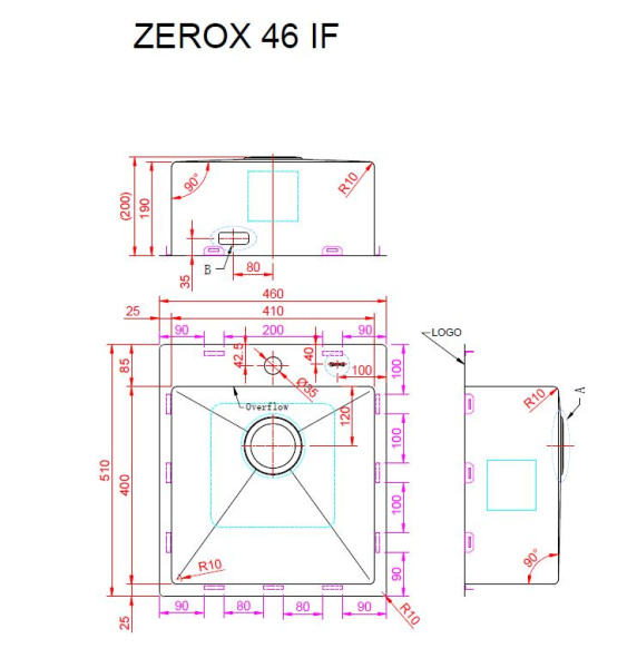 Кухонная мойка Zorg Zerox U/IF 45х50 PVD Gunblack Кухонная мойка Zorg Zerox U/IF 45х50 PVD Gunblack