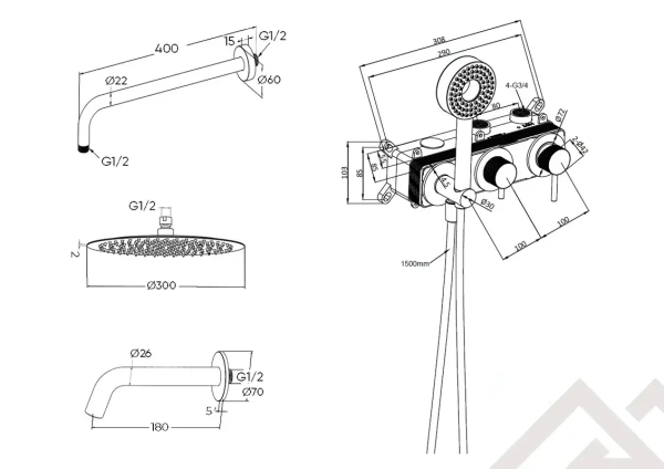 Душевая система встраиваемая Milleau Tissage MSS 530BIM/801Q-GM