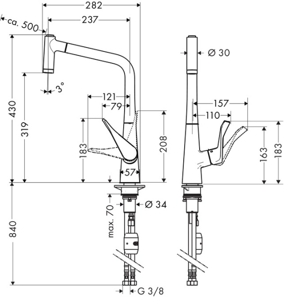 Смеситель с выдвижным изливом Hansgrohe Metris M71 2jet 14820800