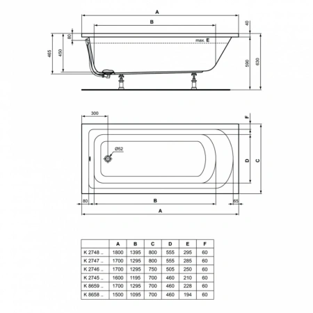 Прямоугольная ванна Ideal Standard HOTLINE 170х70 см