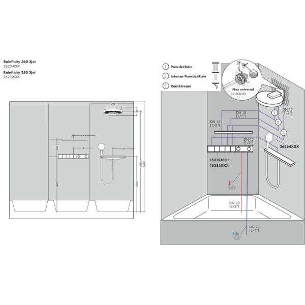 Тропический душ Hansgrohe Rainfinity 360 3jet 26234000 с держателем