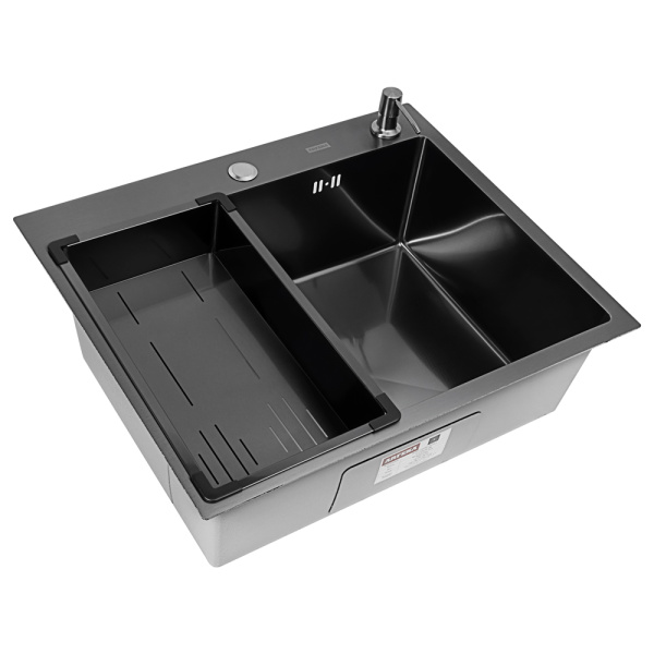 Кухонная мойка Arfeka Eco AR Black Décor Millet 60х50 с коландером G и дозатором
