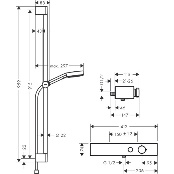 Смеситель термостатический с душем Hansgrohe Pulsify Select Relaxation 3j 24270000
