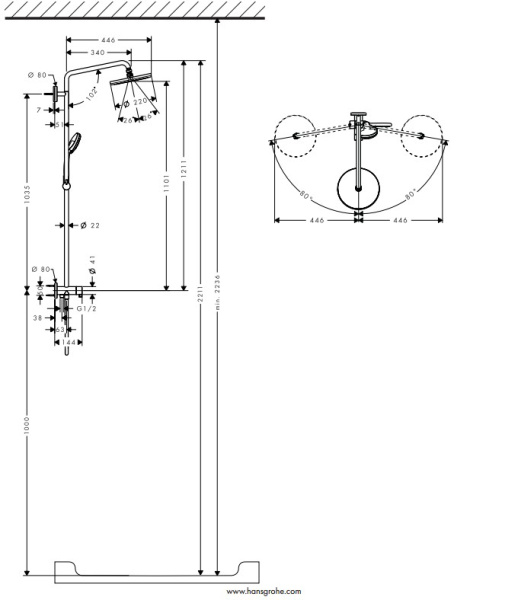 Душевая система Hansgrohe Croma Showerpipe 1jet Reno 27224000