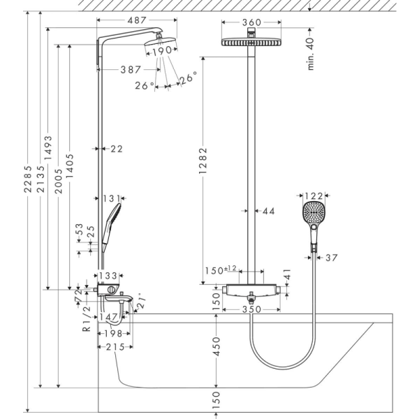 Душевая система термостатическая Hansgrohe Raindance Select E Showerpipe 1jet 27113400