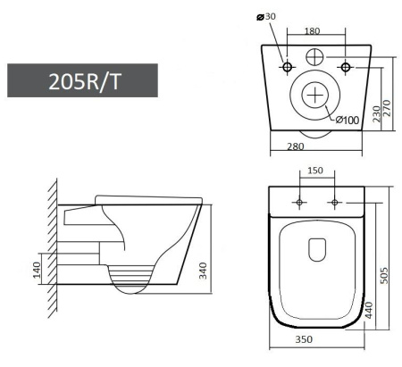 Подвесной унитаз Grado GD-W205T белый