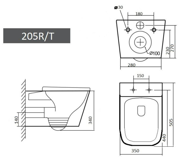 Подвесной унитаз Grado GD-W205T белый