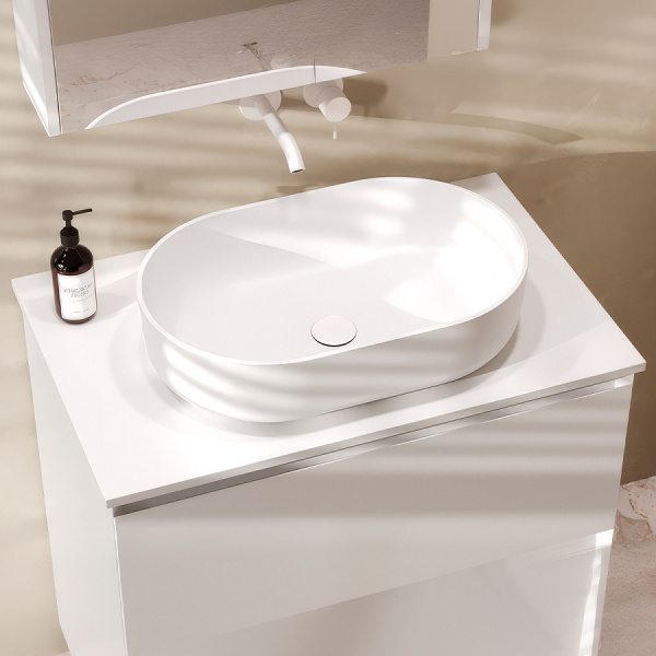 Столешница под умывальник Belux Luna Jazz Oval 560 80 белый матовый Столешница под умывальник Belux Luna Jazz Oval 560 80 белый матовый