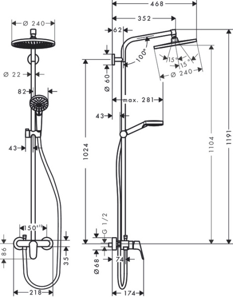 Душевая система Hansgrohe Crometta S 1jet EcoSmart 27269000