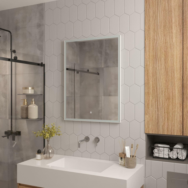 Зеркало Continent Frame White LED 60/70 60х80