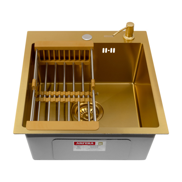 Кухонная мойка Arfeka Eco AR Gold 45х50 с коландером и дозатором