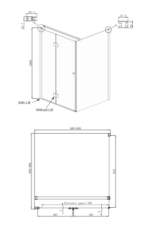 Душевое ограждение Ambassador Diamond 90x90 Левый