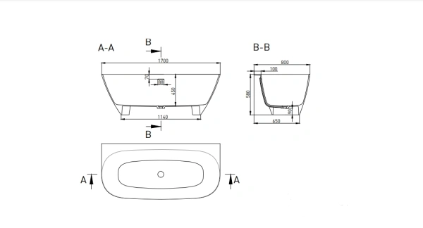 Ванна из искусственного камня Salini Sofia Wall 170x80 (S-Stone, матовый)